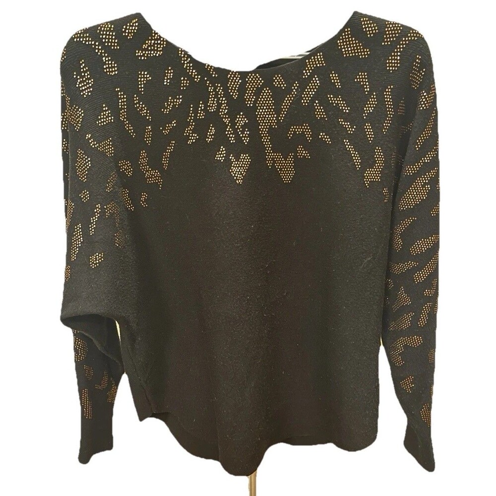 Vila Milano Black Studded Pullover Sweater Medium Dolman Sleeves Glamour Women’s